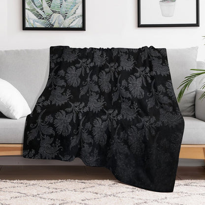 Black And Silver Vintage Damask Throw Blanket