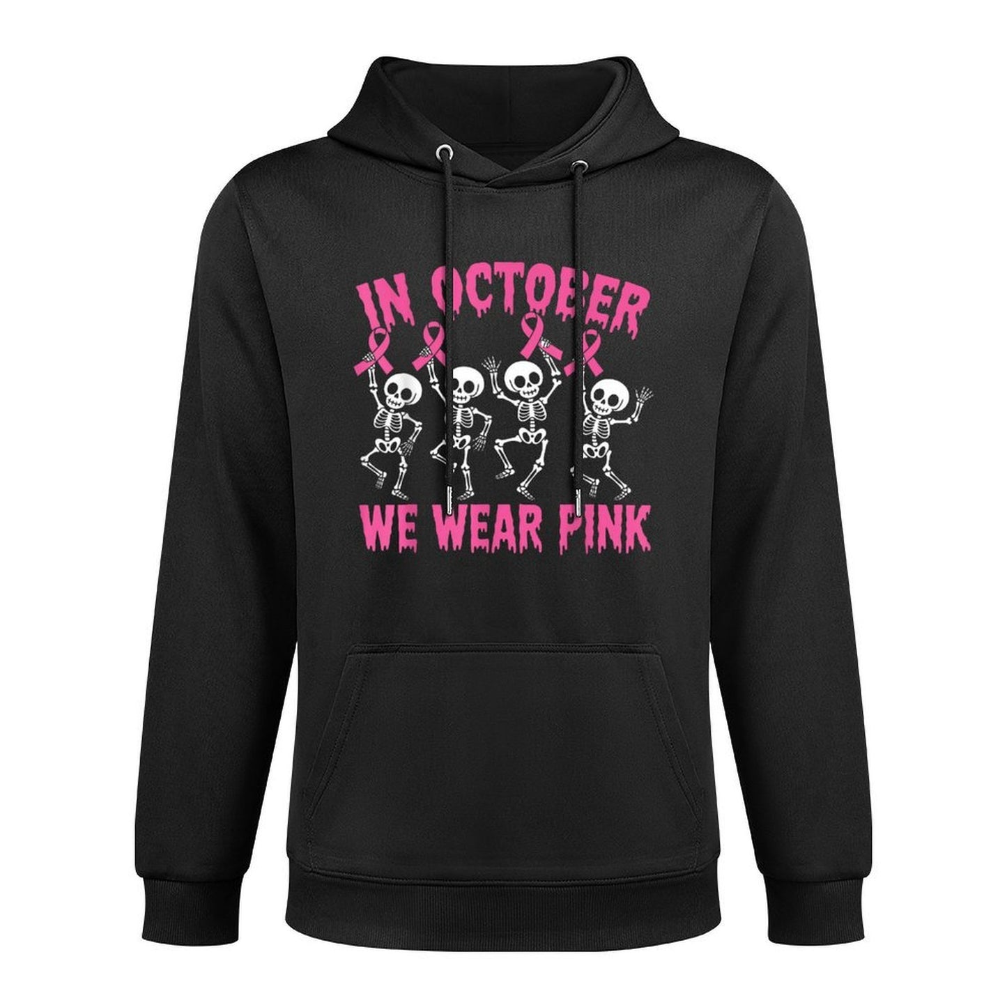in October We Wear Pink Out Ribbon Halloween Skeleton Shape Retention Hoodie