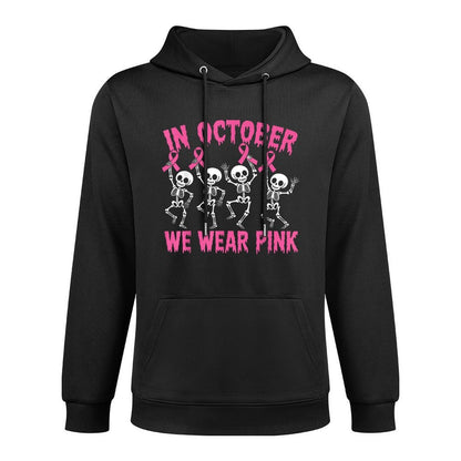 in October We Wear Pink Out Ribbon Halloween Skeleton Shape Retention Hoodie
