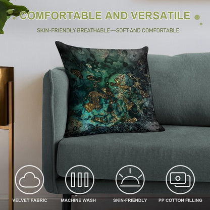 Gold Indigo Faux Malachite Marble Soft Decorative Cover Throw Pillow