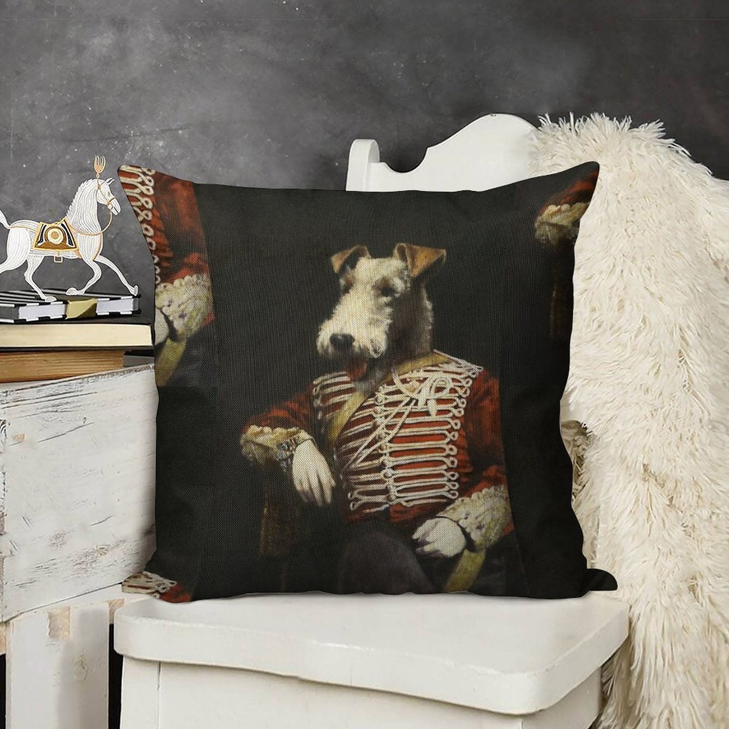 Victorian Fox Terrier In Uniform Linen Throw Pillow Cover