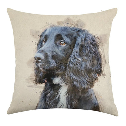 Autumnal Spaniel Linen Throw Pillow Cover