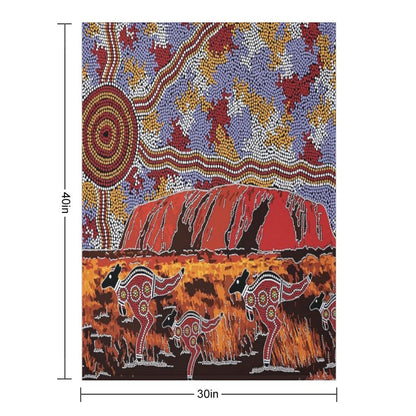 Authentic Aboriginal Art - Uluru  Ayers Rock Throw Blanket