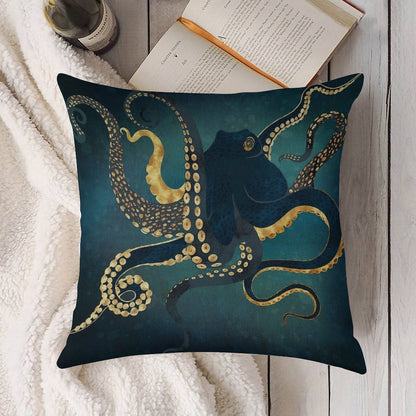 Metallic Octopus IV Linen Throw Pillow Cover