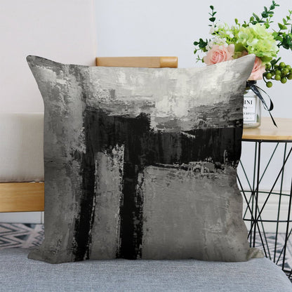 Gray Black Abstract Linen Throw Pillow Cover