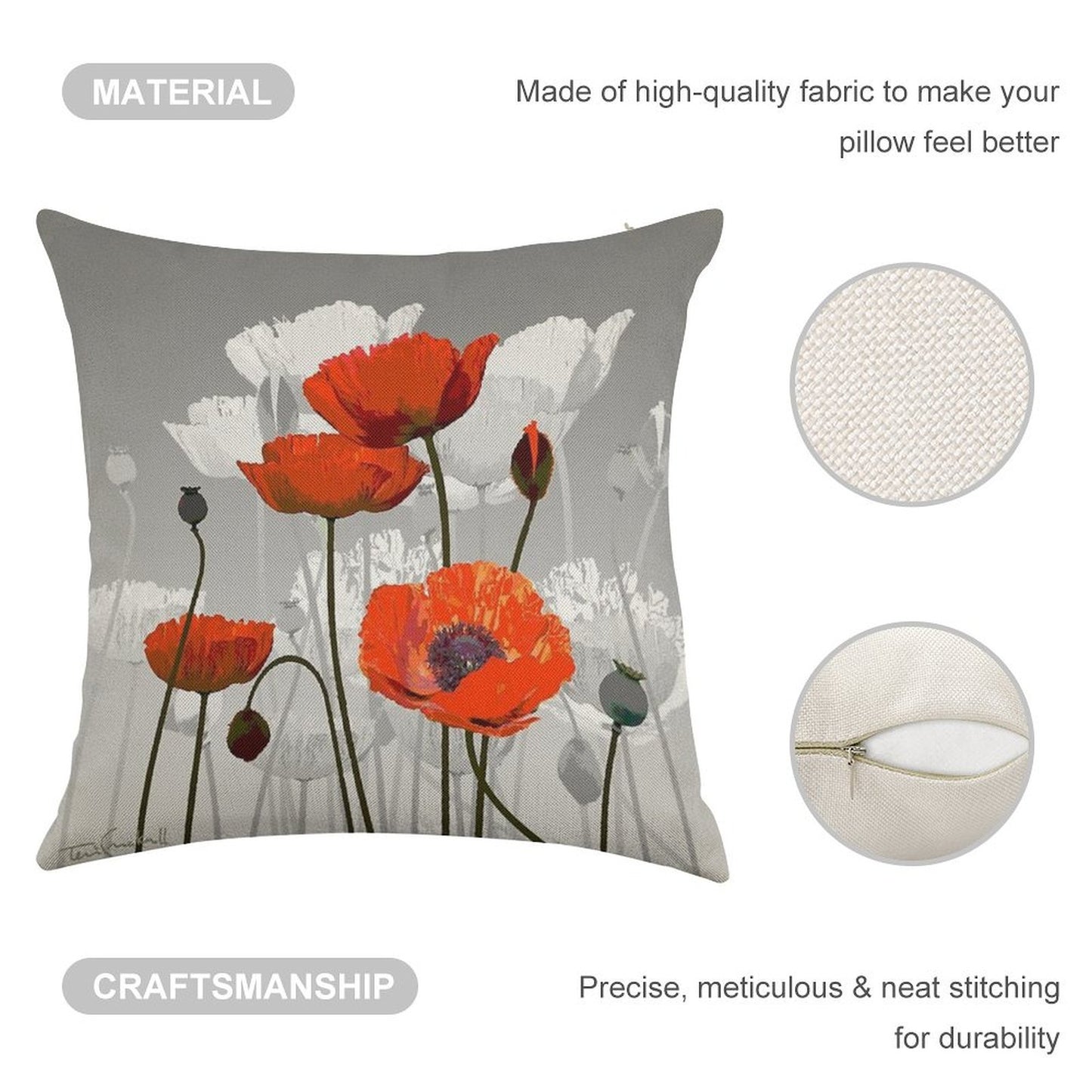 POPPIES Linen Throw Pillow Cover