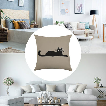 Black Cat Linen Throw Pillow Cover