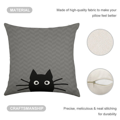 Black Cat Face Linen Throw Pillow Cover