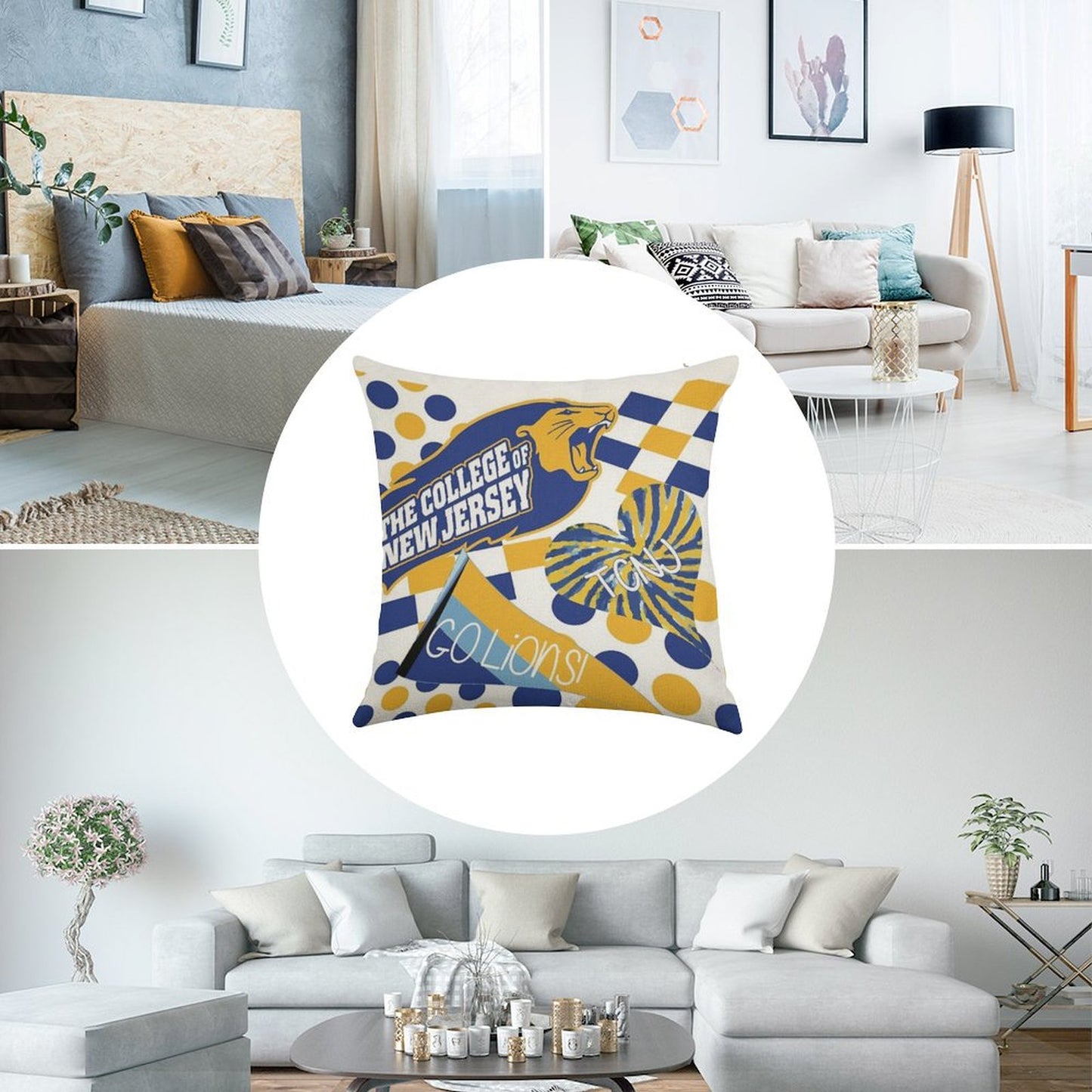 The College of New Jersey Collage Linen Throw Pillow Cover