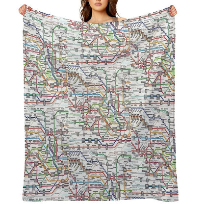 Tokyo Subway Map Clock Throw Blanket