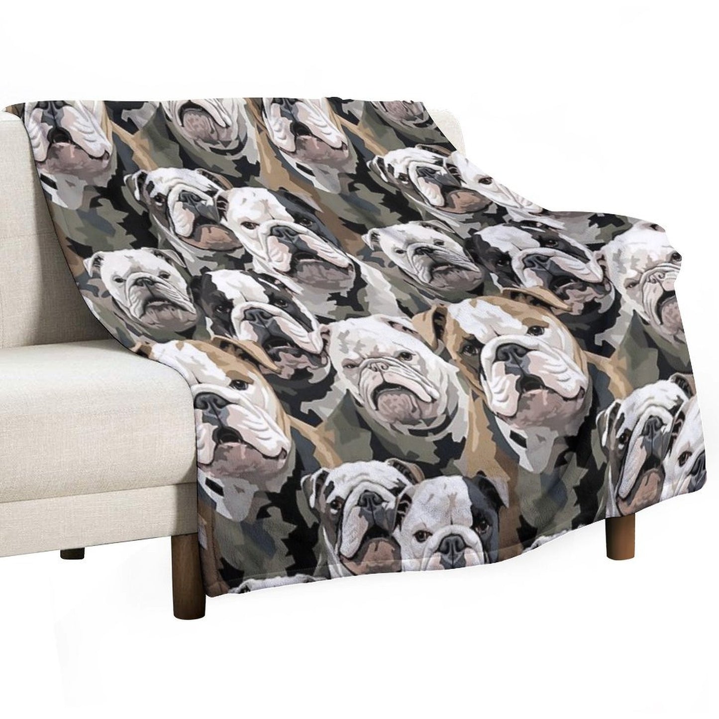 Bulldog in Camouflage Pattern Throw Blanket