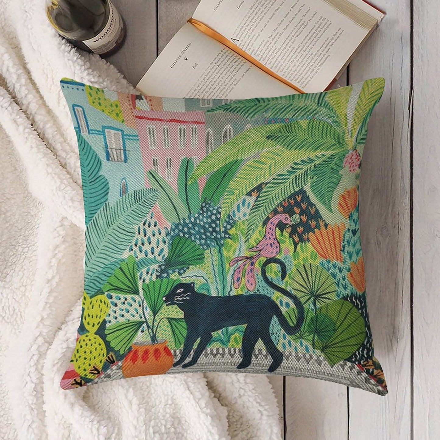 Jungle Panther Linen Throw Pillow Cover
