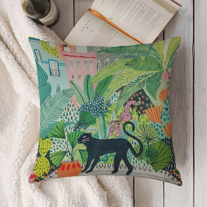 Jungle Panther Linen Throw Pillow Cover