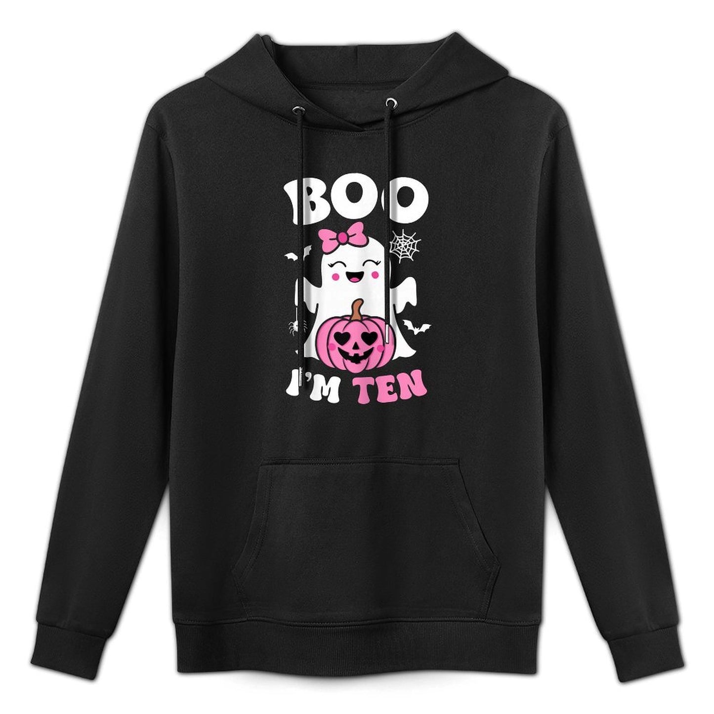 Ghost Boo Im Ten Year 10th Birthday Girls Halloween Groovy Medium-Weight Fabric Hoodie