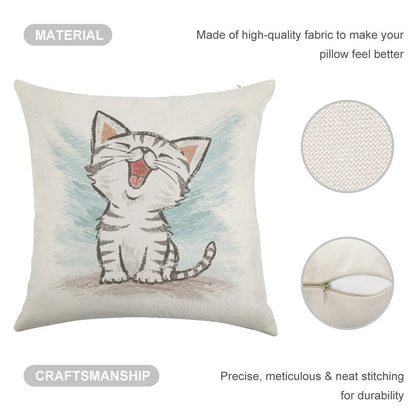 American Shorthair Happy Linen Throw Pillow Cover