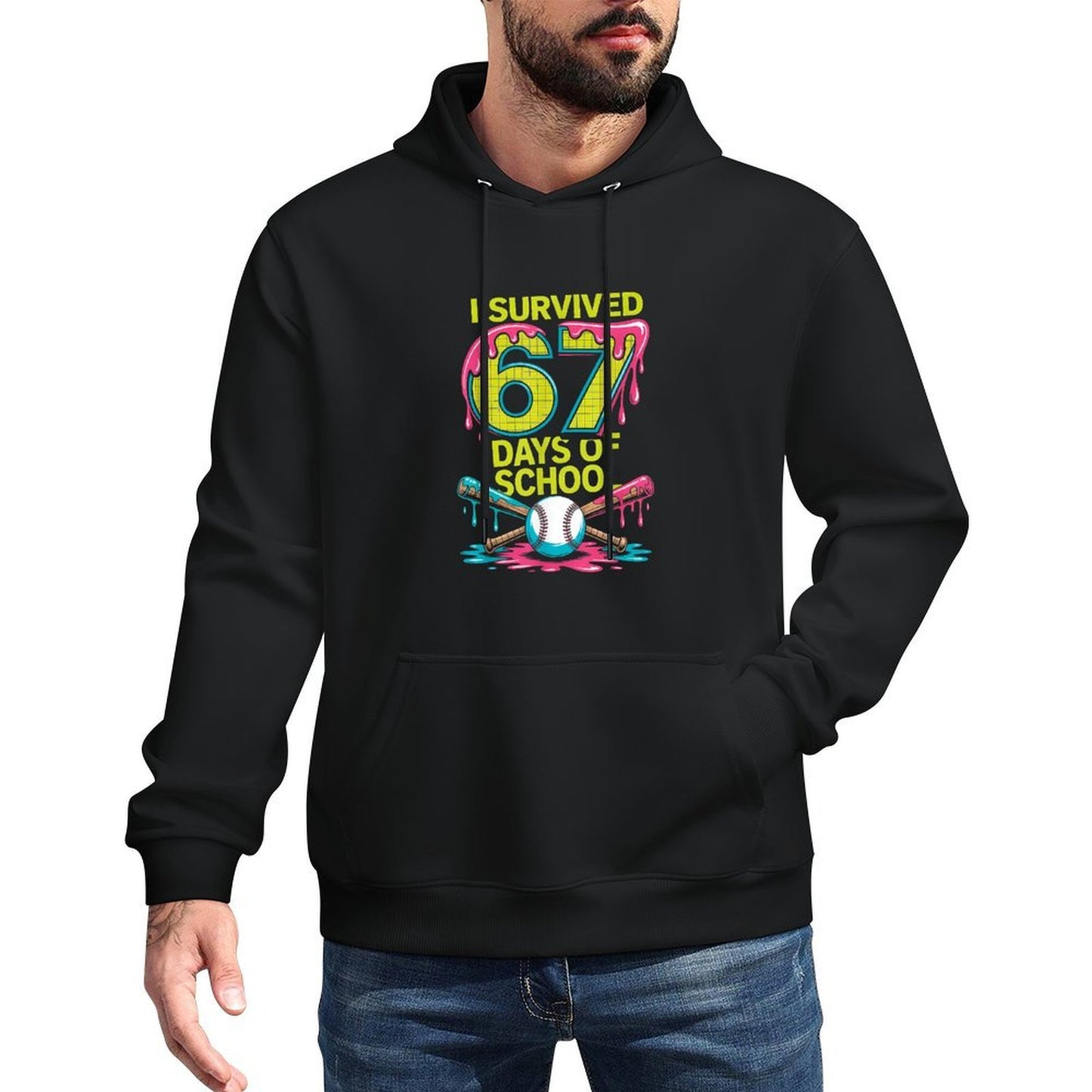 I Survived 67 Days of School Funny 67 Baseball Slime Meme Medium-Weight Fabric Hoodie