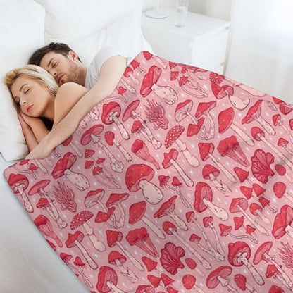 Deadly Mushrooms Red on Pink Throw Blanket
