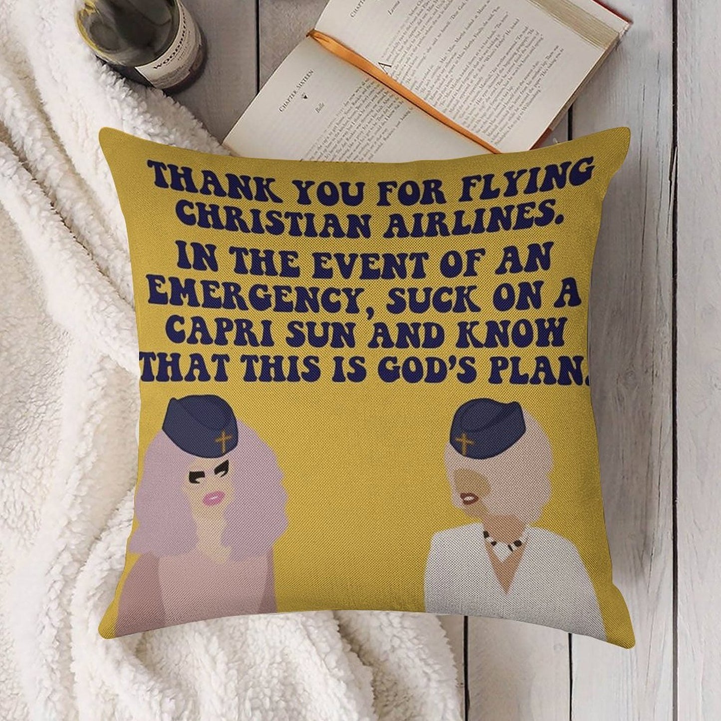 Trixie And Katya Christian Airlines Linen Throw Pillow Cover