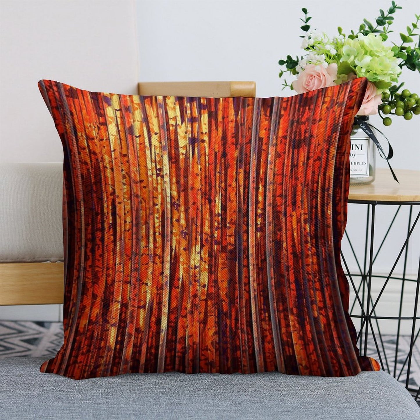 Abstract Orange Stripes Linen Throw Pillow Cover