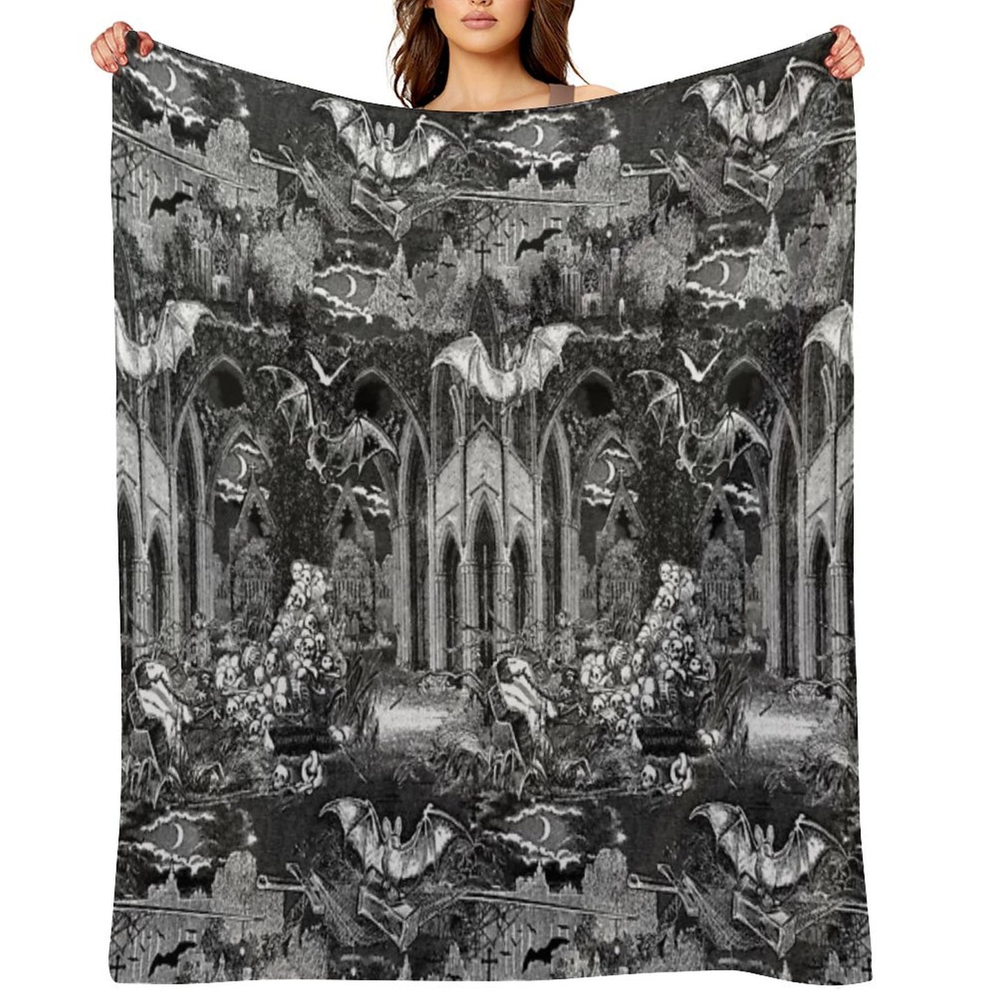 Dark Gothic Vampires Crypt Graves Bats Skulls Pattern by Moose Disco Throw Blanket