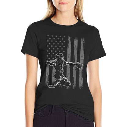Baseball Catcher Shirt For Boys Men, Baseball USA Flag T-Shirt