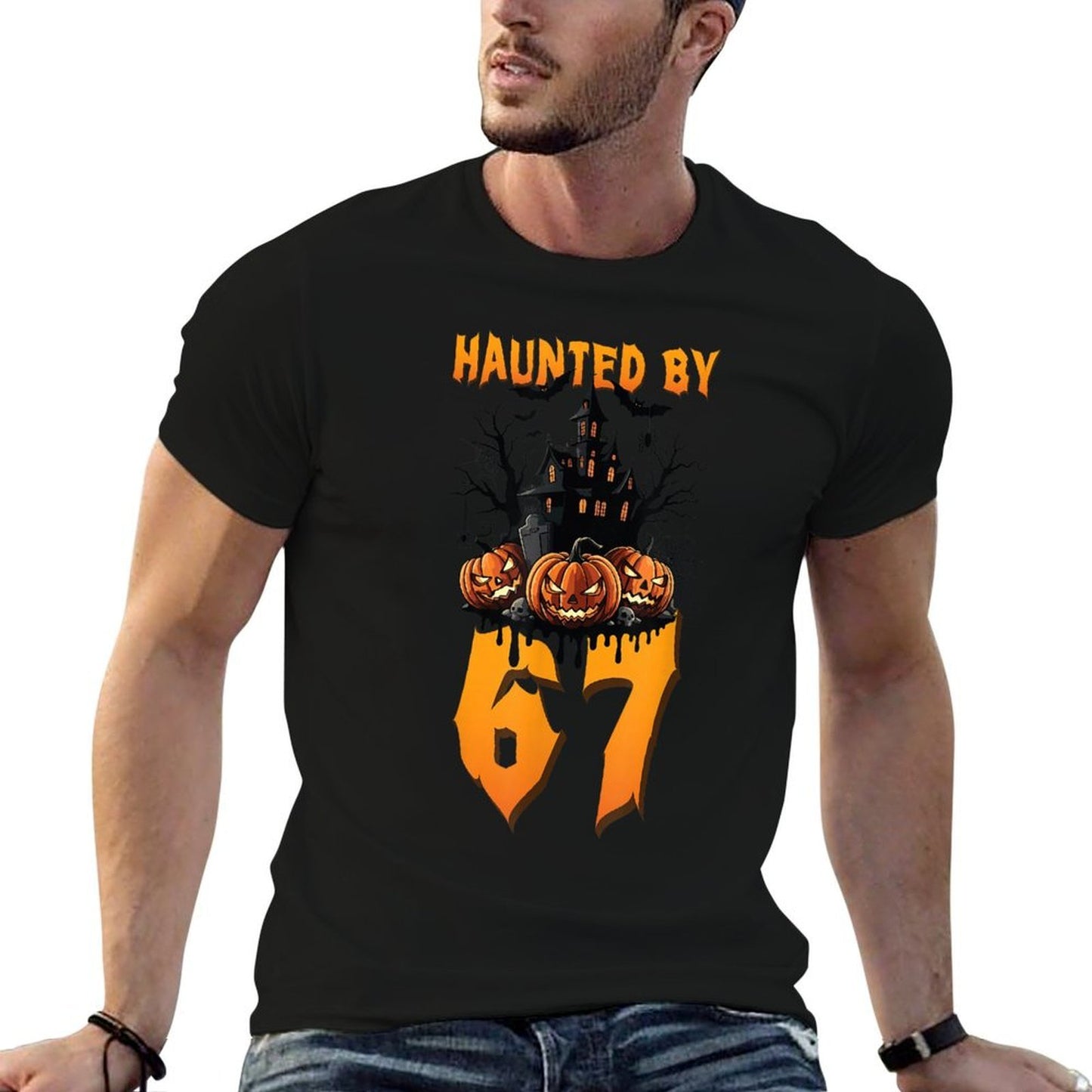 Haunted by 67 Halloween Costume Spooky Funny Quote Apparel  Vintage-inspired T-Shirt
