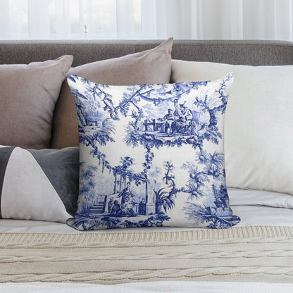 Blue Chinoiserie Toile Soft Hidden Zipper Throw Pillow