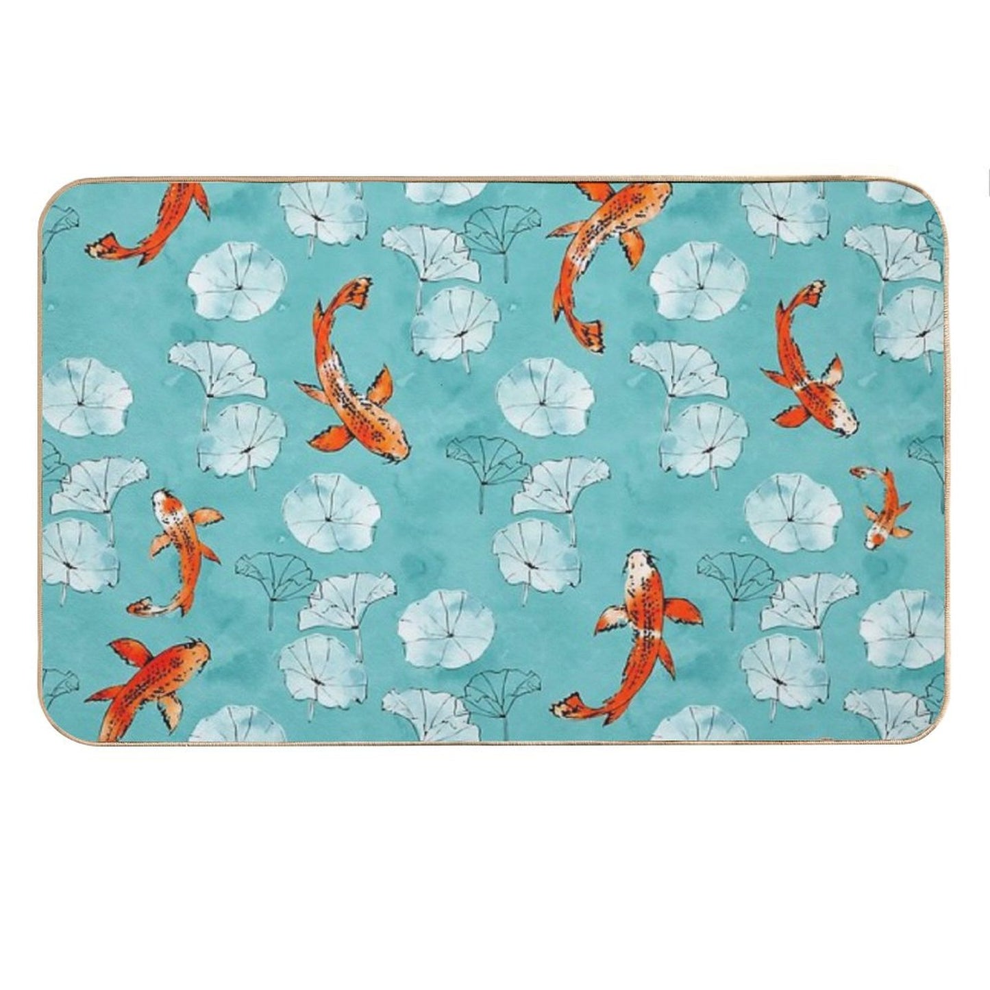 Waterlily Koi in Turquoise Bath Mat