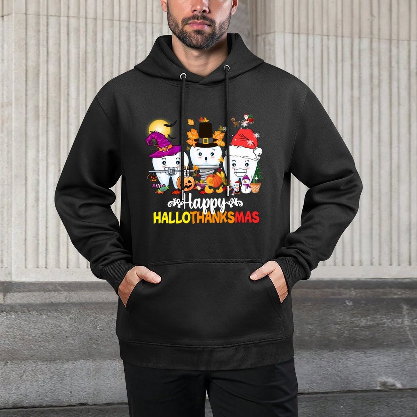 Dental Halloween Thanksgiving Christmas Happy HalloThanksmas Shape Retention Hoodie