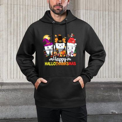 Dental Halloween Thanksgiving Christmas Happy HalloThanksmas Shape Retention Hoodie