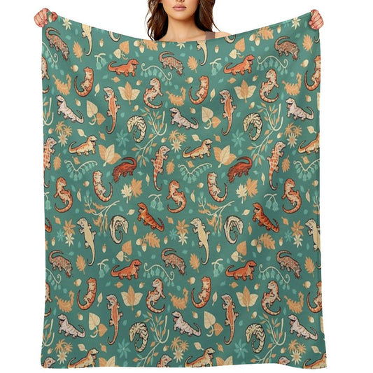 Autumn Geckos in Green Throw Blanket