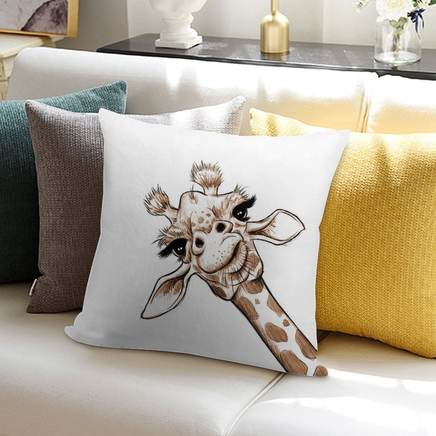 Sketch Giraffe Art Soft Washable Throw Pillow