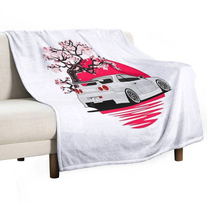 R34 GTR Japan White Throw Blanket
