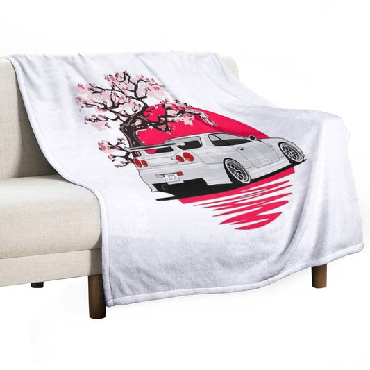 R34 GTR Japan White Throw Blanket