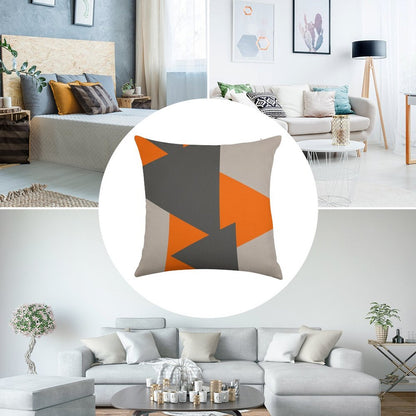 Orange And Grey Triangles Linen Throw Pillow Cover