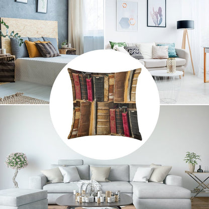 Bookworm Vintage Books in Bookshelf Linen Throw Pillow Cover