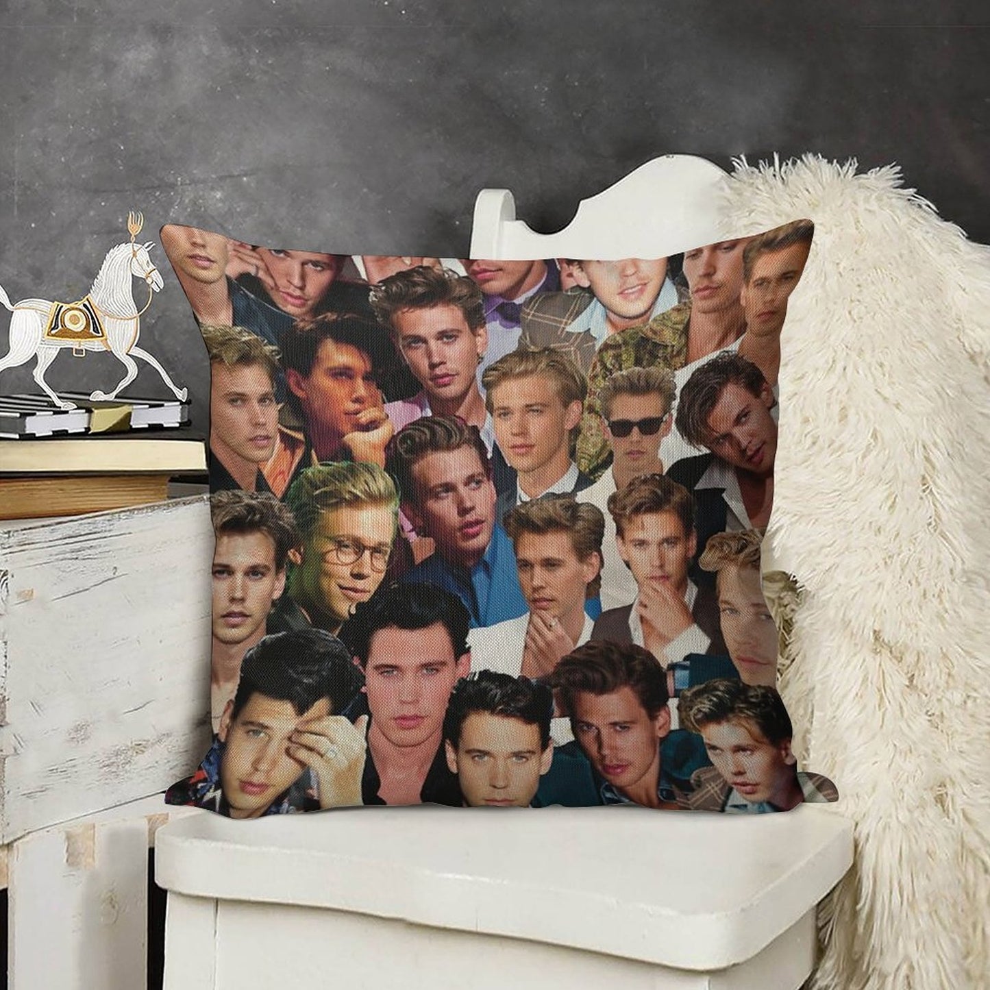 Austin Butler Photo Collage Linen Throw Pillow Cover