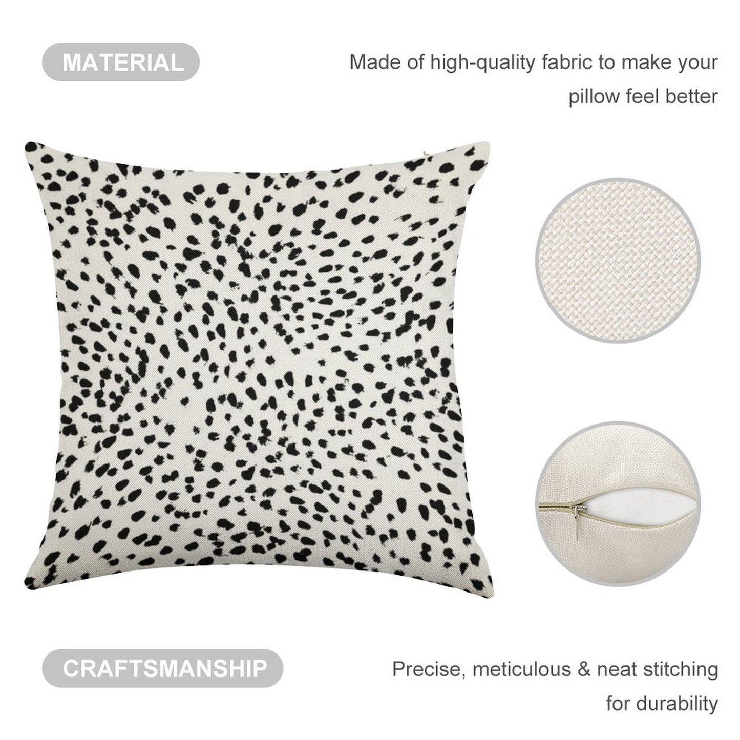 Nadia - Black And White, Animal Print, Dalmatian Spot, Spots, Dots, BW Linen Throw Pillow Cover