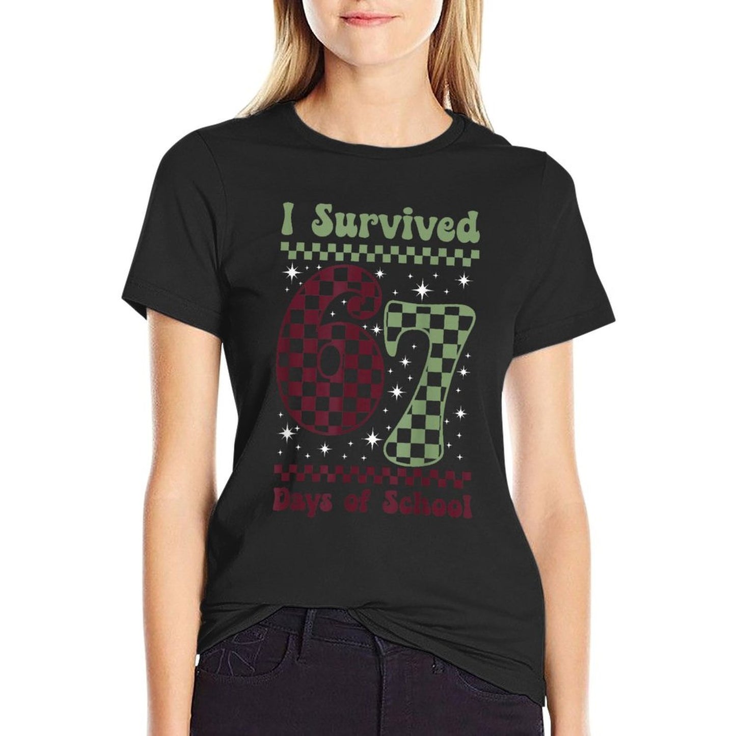 I Survived 67 Days of School Funny Six Seven Teacher Student  Graphic-printed T-Shirt