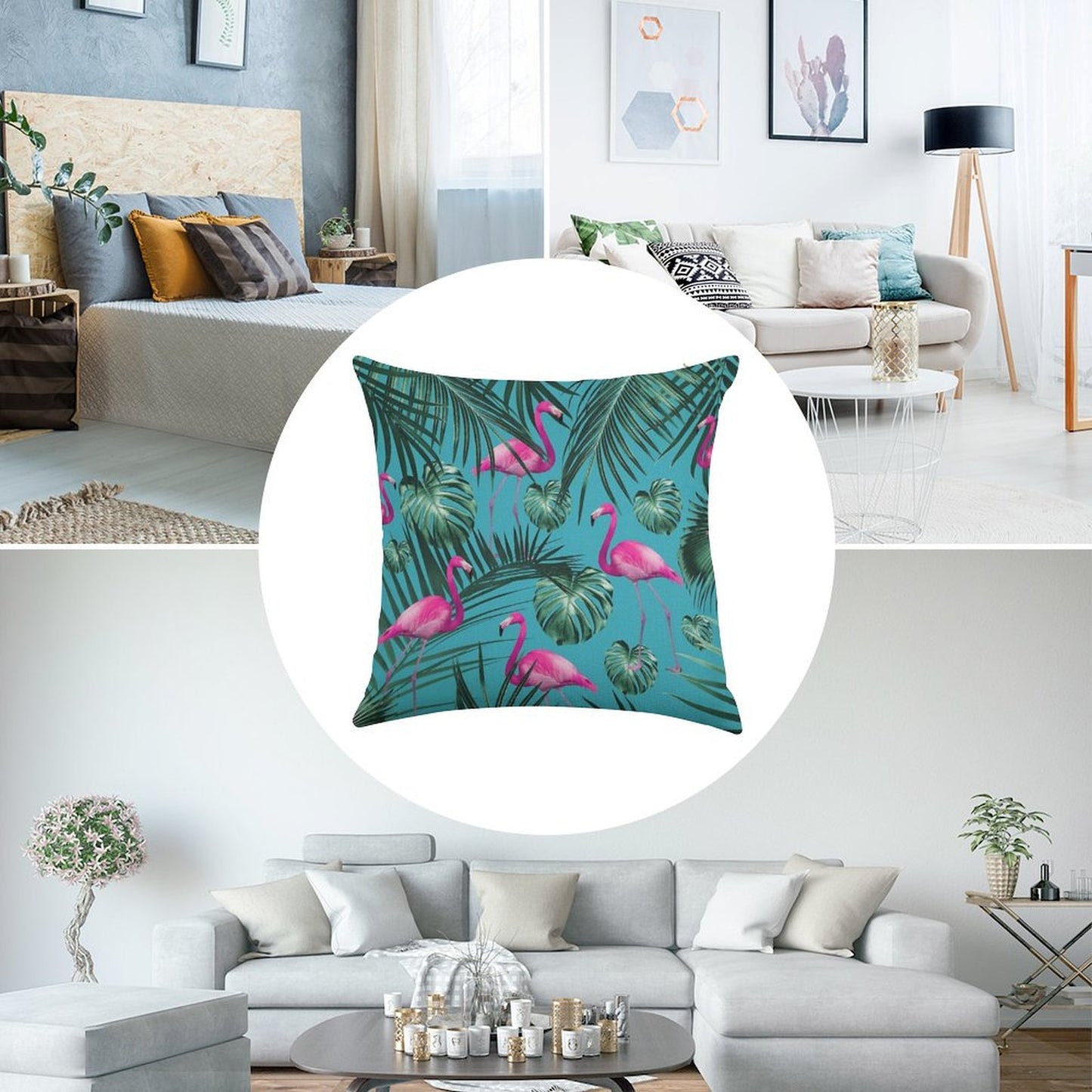 Tropical Flamingo Pattern #4 #tropical #decor #art Linen Throw Pillow Cover
