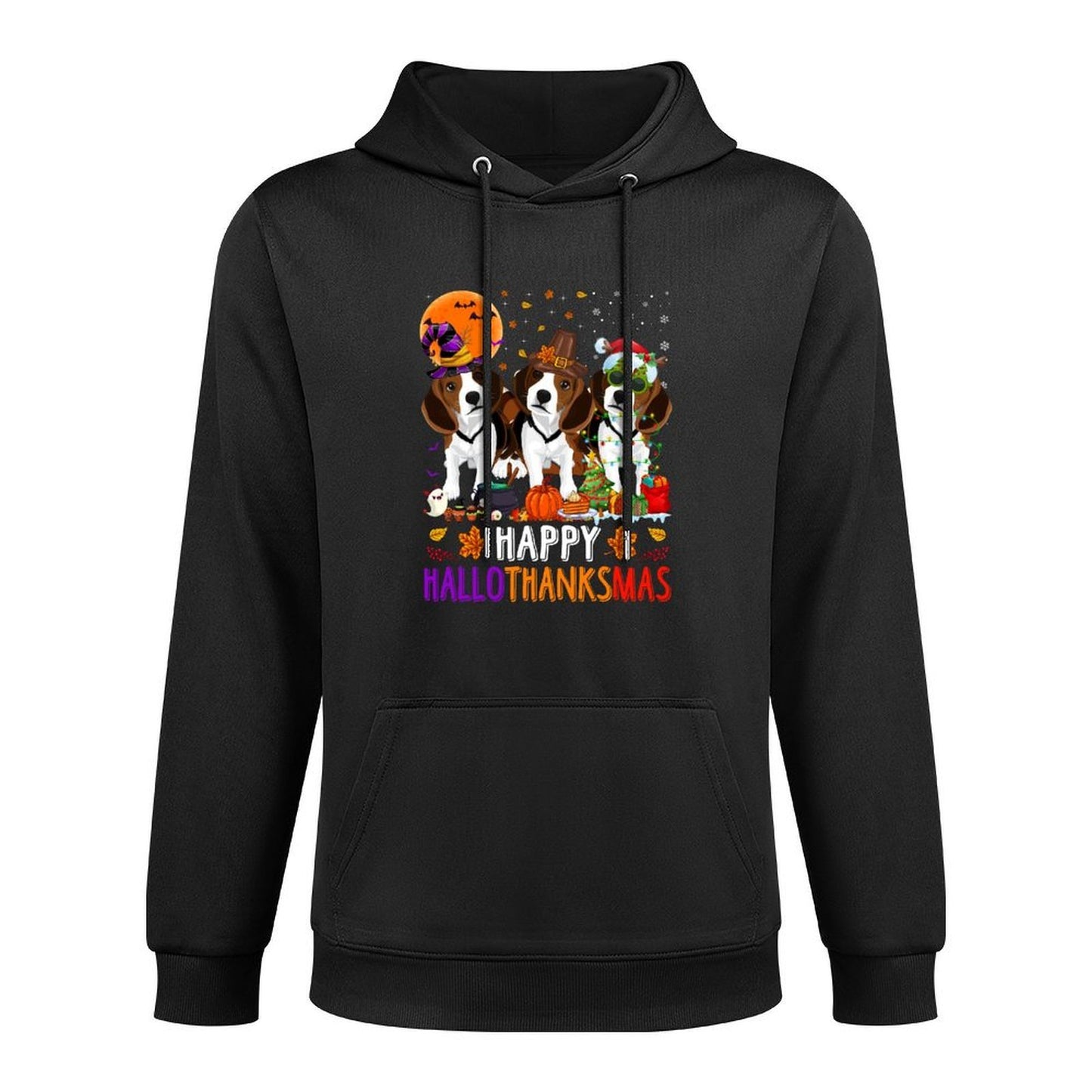 Happy Hallothanksmas Beagle Dog Halloween Christmas Kangaroo Pocket Hoodie