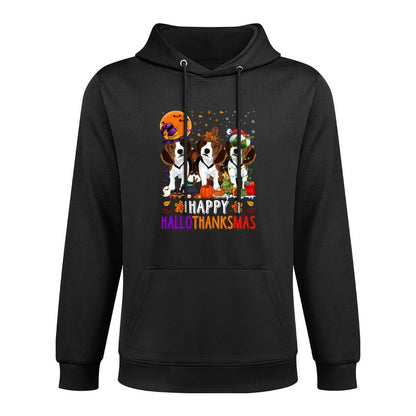 Happy Hallothanksmas Beagle Dog Halloween Christmas Kangaroo Pocket Hoodie