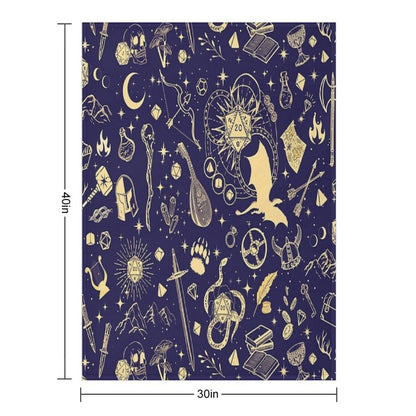 DND RPG Pattern Seamless Dungeons And Dragons Doodles, Celestial Night Sky And Stars Constellations Throw Blanket