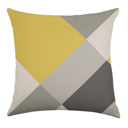 Mustard & Grey Patchwork Linen Throw Pillow Cover