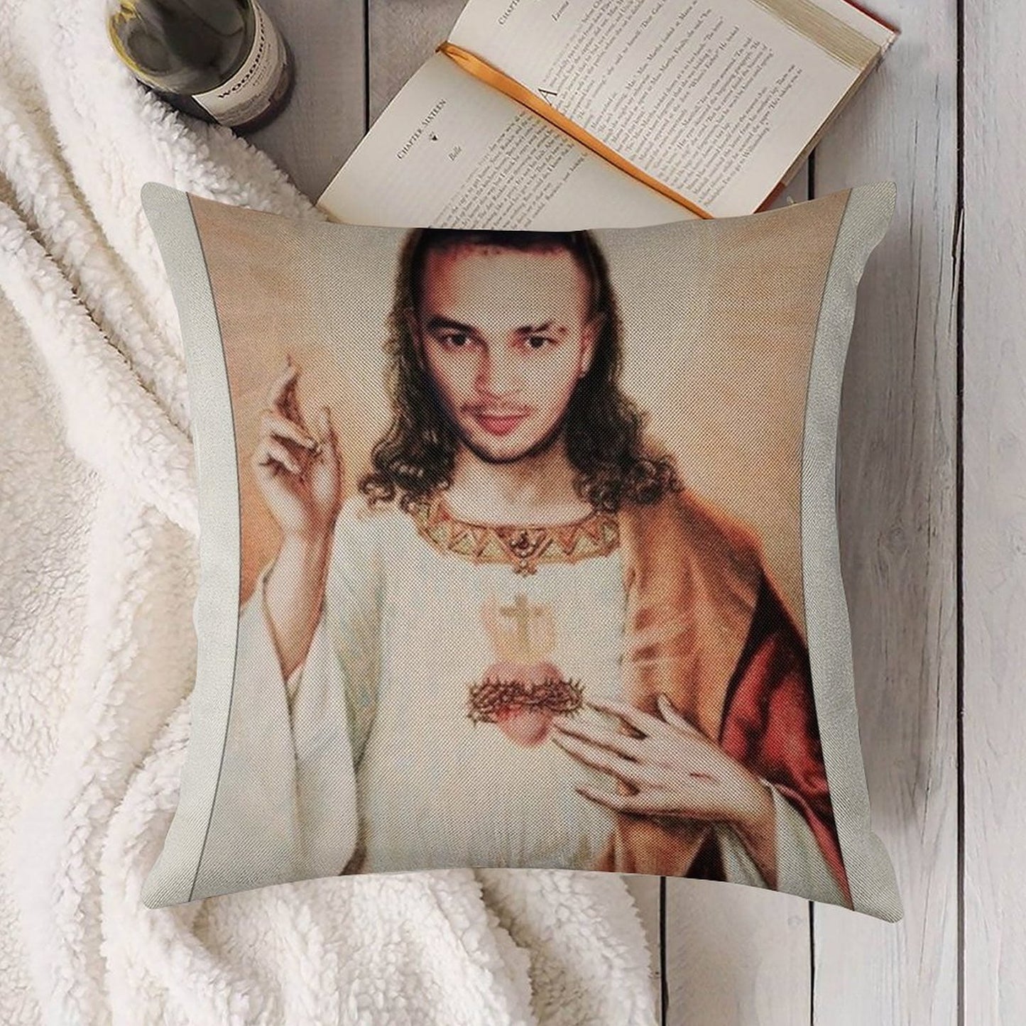 Jul Christ Linen Throw Pillow Cover