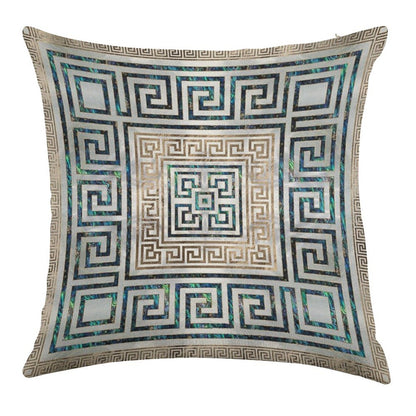 Greek Key Ornament - Greek Meander -Abalone And Gold Linen Throw Pillow Cover