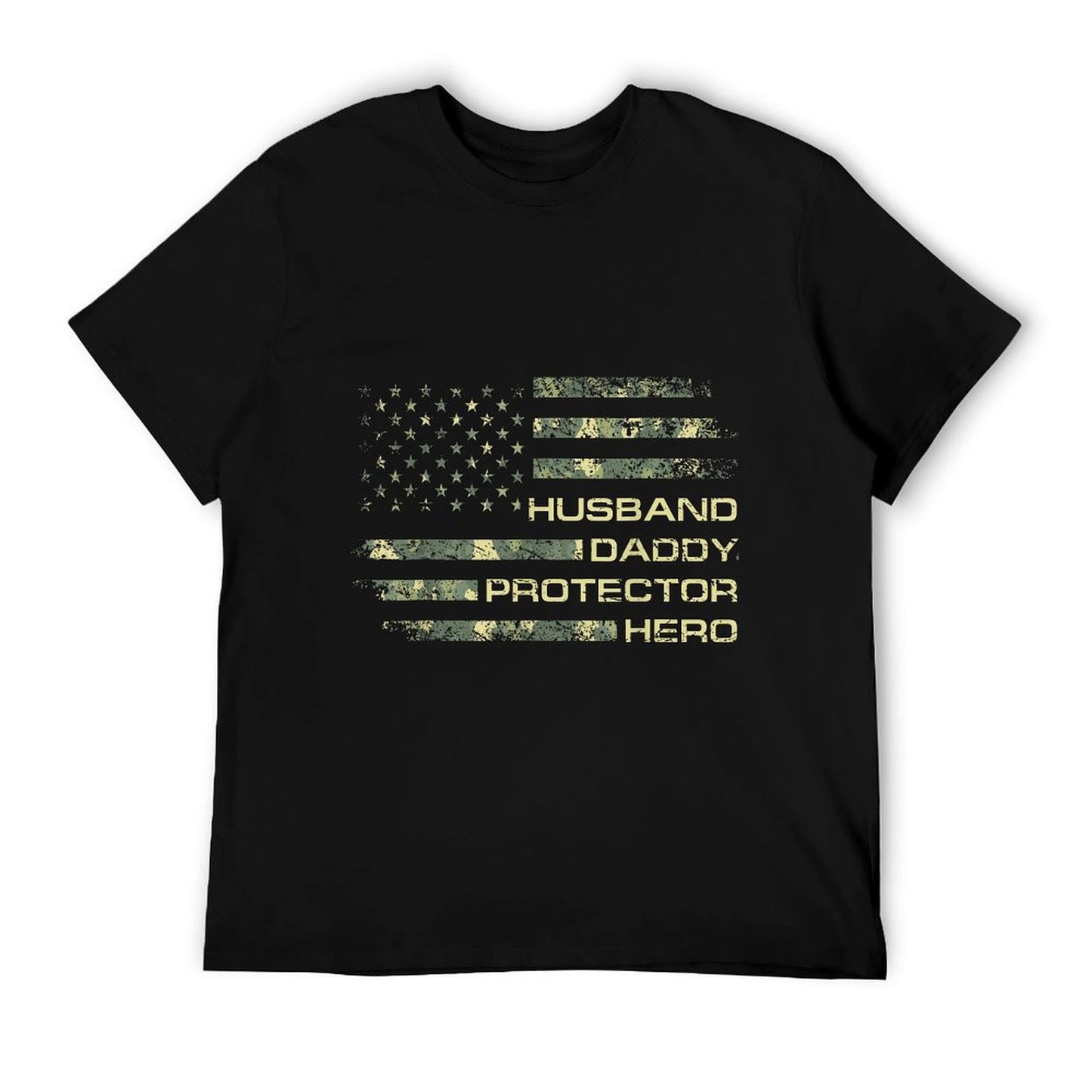 Husband Daddy Protector Hero Fathers Day Camo American Flag T-Shirt