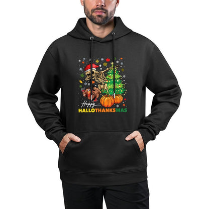 Happy Hallothanksmas Halloween Thanksgiving Christmas Breathable Fabric Hoodie
