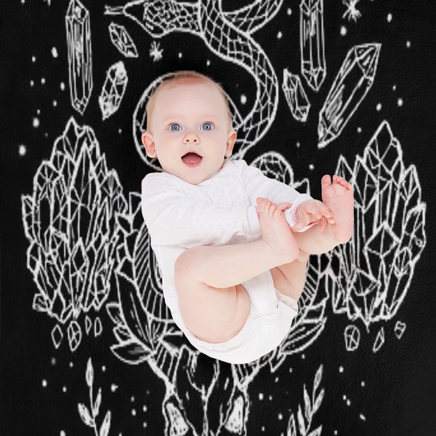 Moon Phases, Snakes, And Crystals Witchy Design Throw Blanket