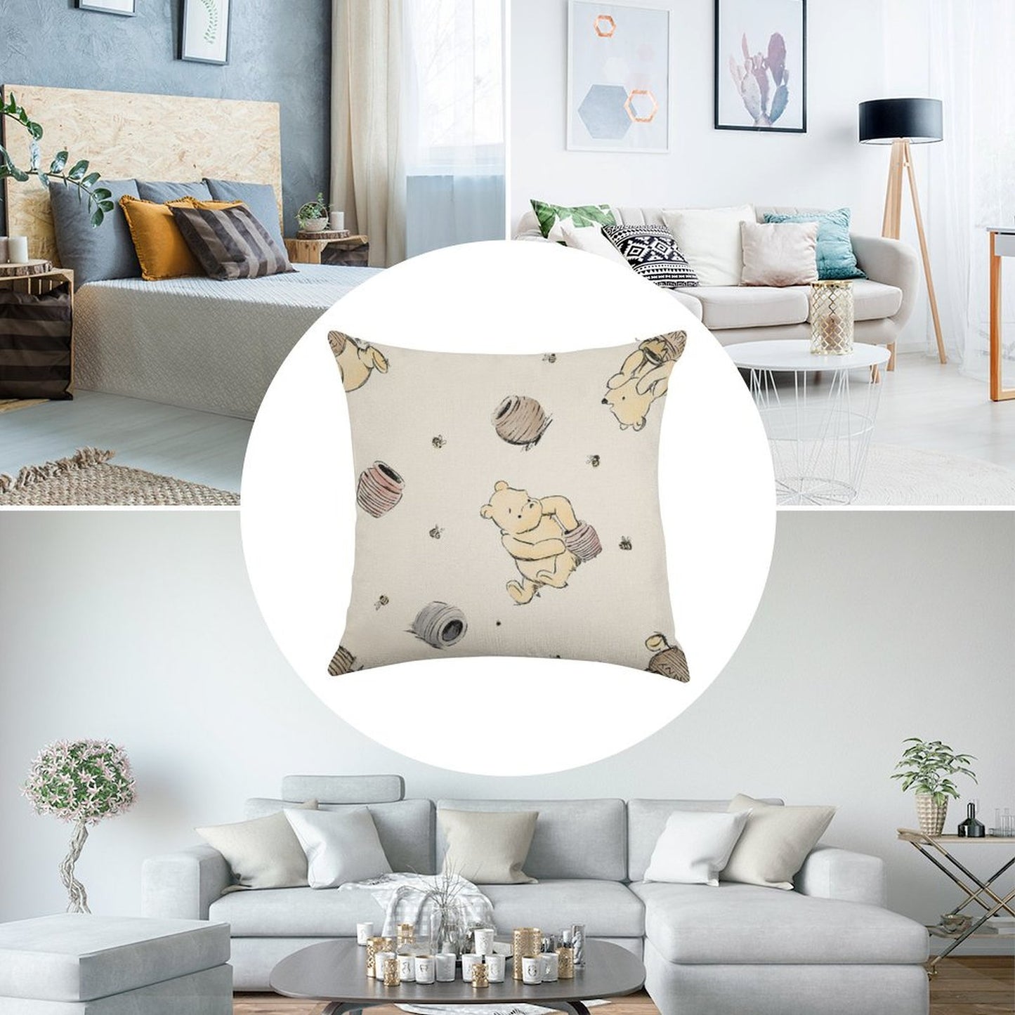 Vintage Pooh Linen Throw Pillow Cover